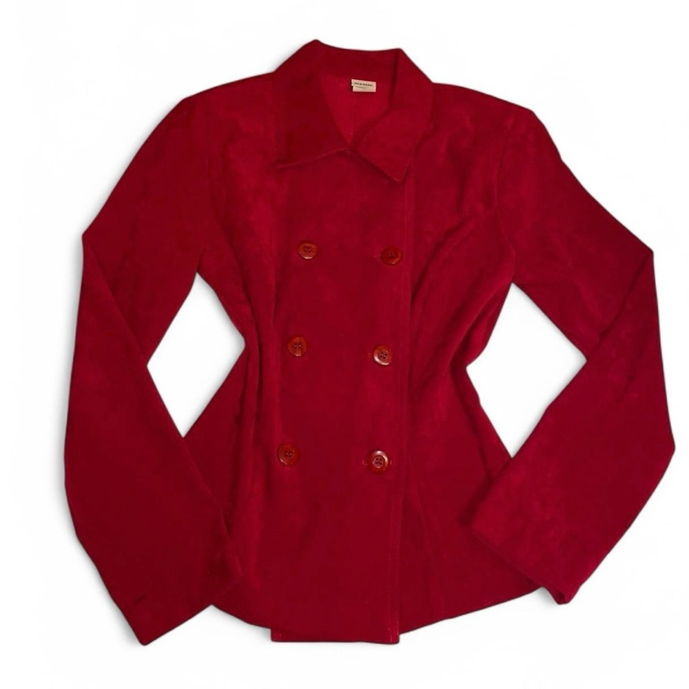 Mystic Vintage Cherry Red Suede Blazer Y2K Double Breasted Fitted Jacket Small